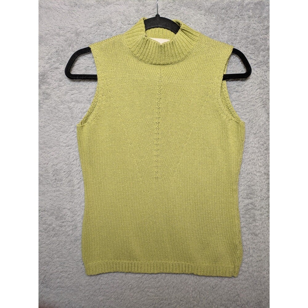 Lime Green Sleeveless Mock Neck Sweater Vest Size Small Minimalist Cottagecore